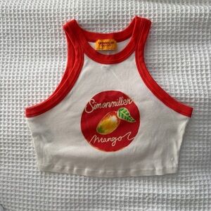 Mango cropped Red and White Tank Top